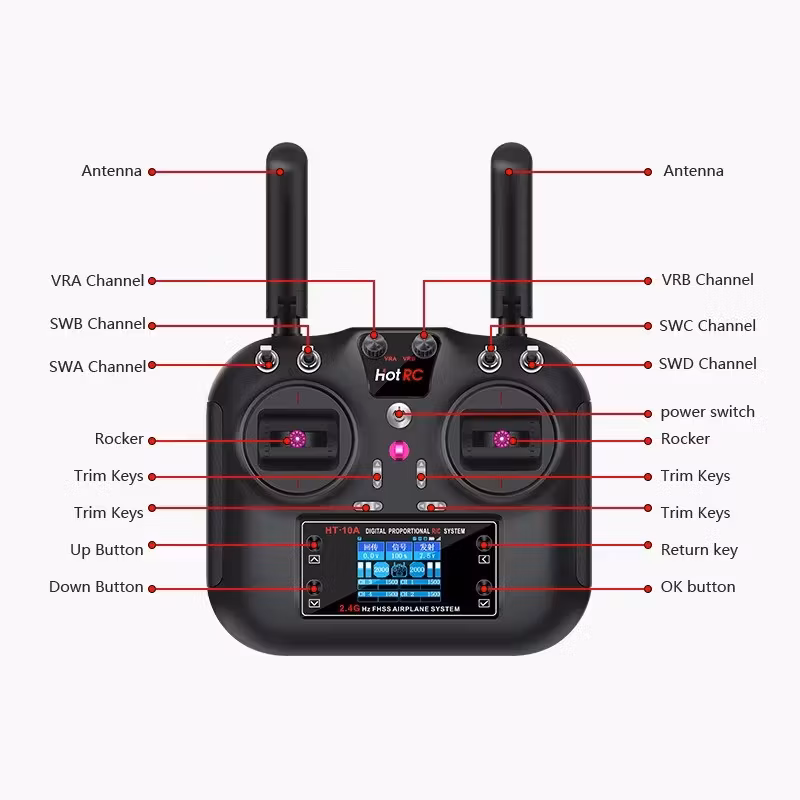 HT-10A 2.4G 10CH FHSS TX med 10 kanals mottaker