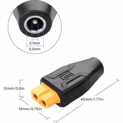 Overgang fra XT60 female til rund DC kontakt