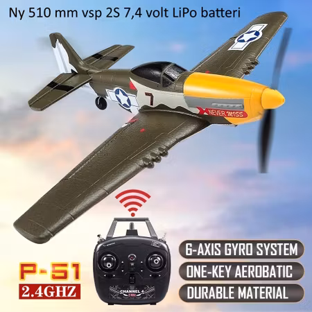 P51 Mustang 2.4 Ghz 5 ch BL 4 blade 6 Axis gyro 510 mm RTF