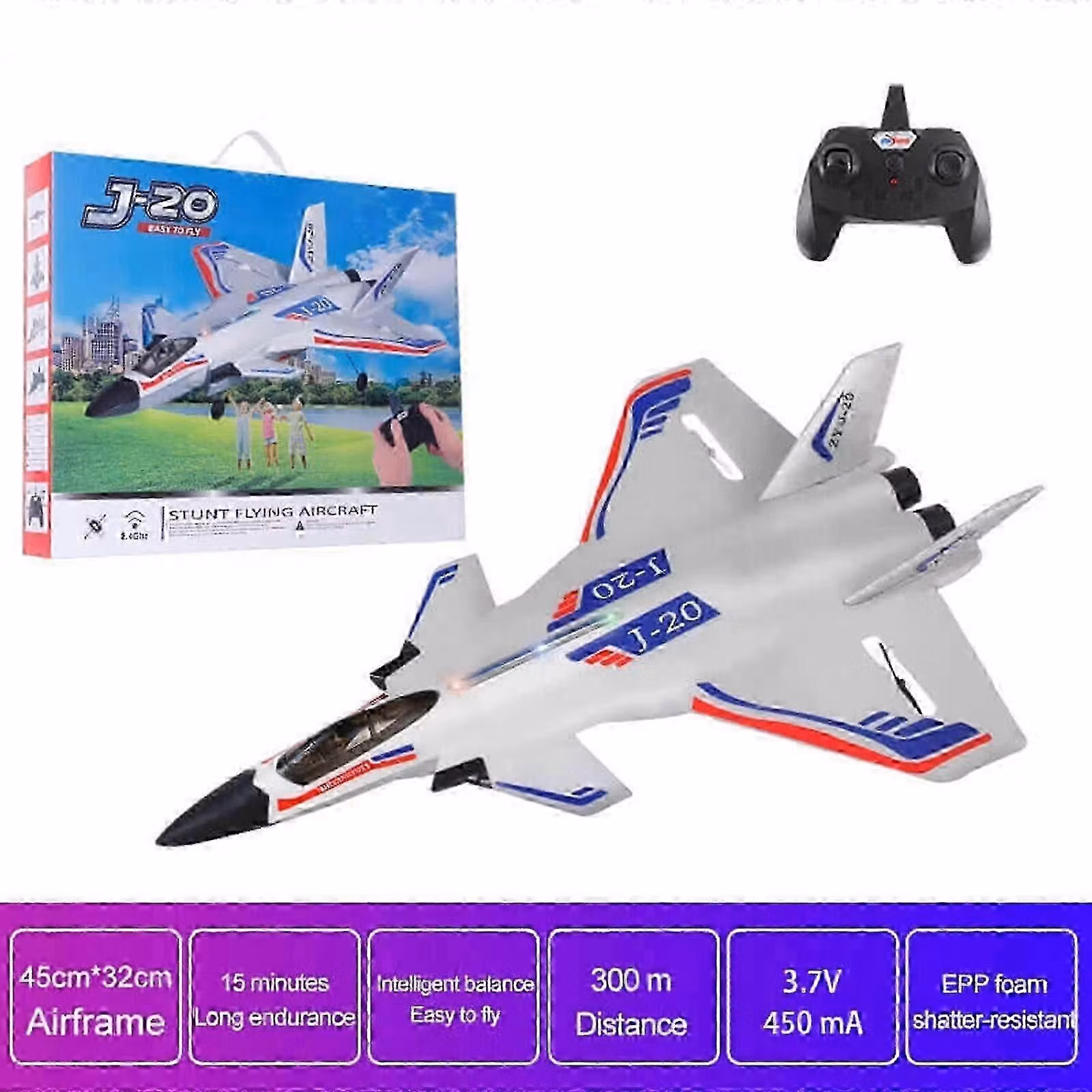 ZY-J20 RC Plane 2.4G med LED Lights Gyro RTF hvit