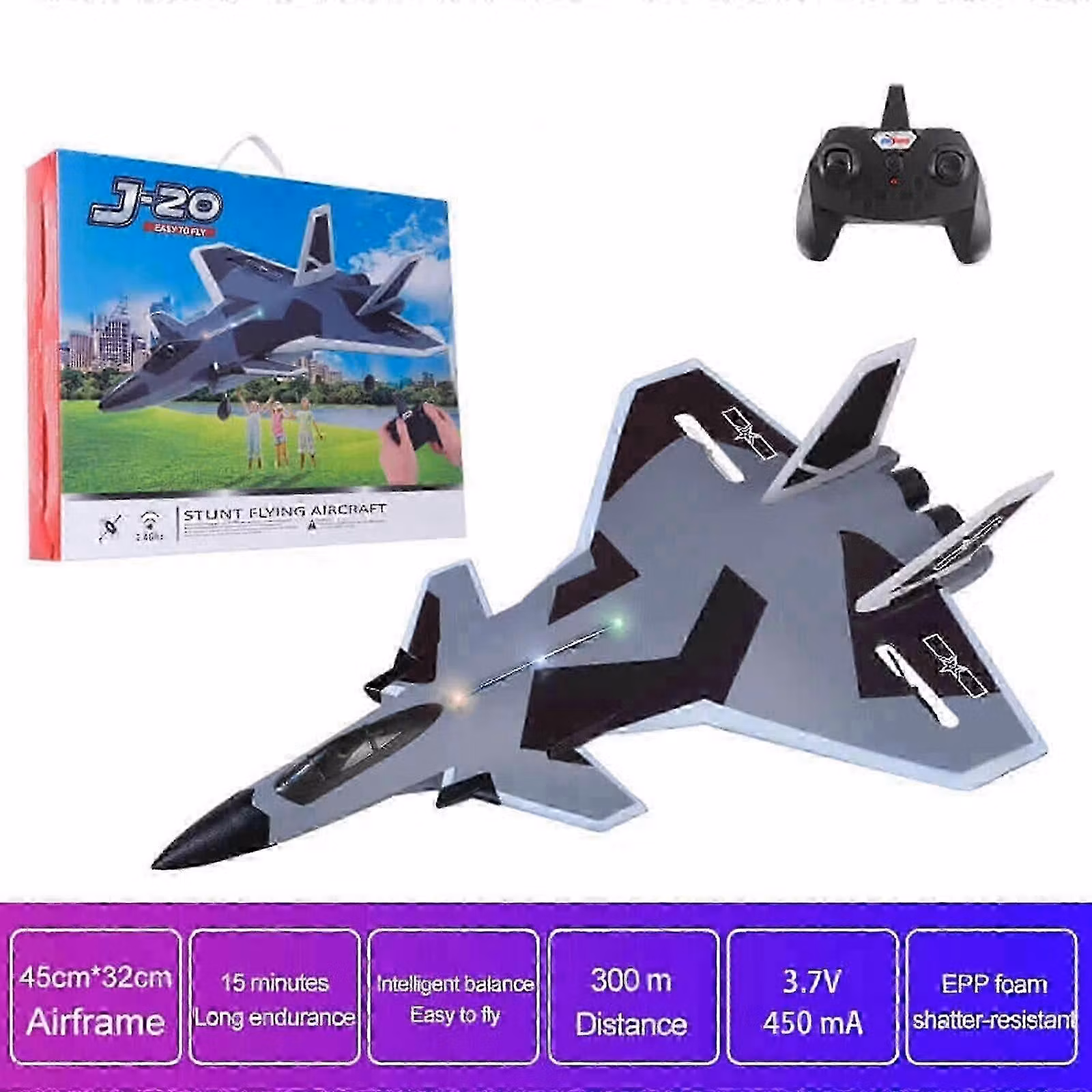 ZY-J20 RC Plane 2.4G med LED Lights Gyro RTF grå