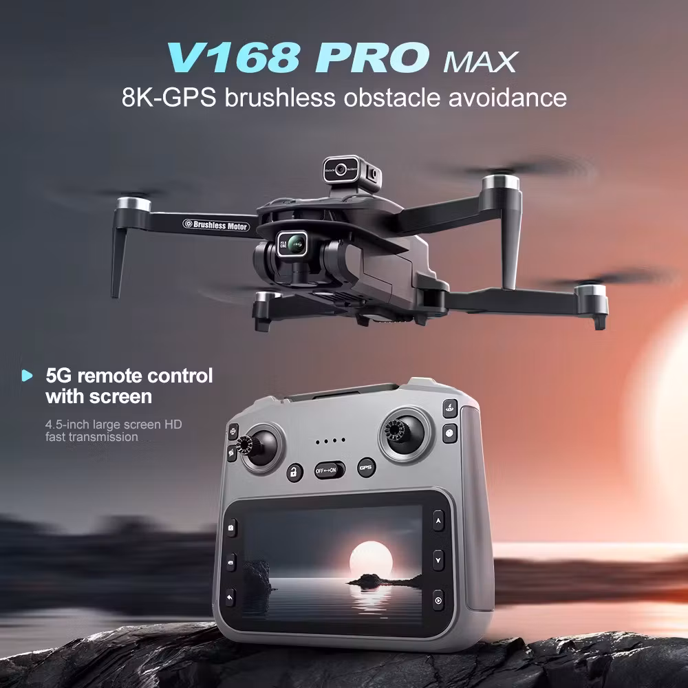 V168 Pro Max Drone GPS 8K HD 360° Dual Cameras 5G WIFI RTF LCD Screen BL motors