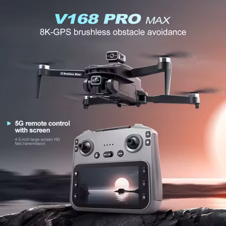 V168 Pro Max Drone GPS 8K HD 360° Dual Cameras 5G WIFI RTF LCD Screen BL motors