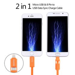 2 i 1 Micro USB 8 Pin till USB Data Synk och Laddningskabel