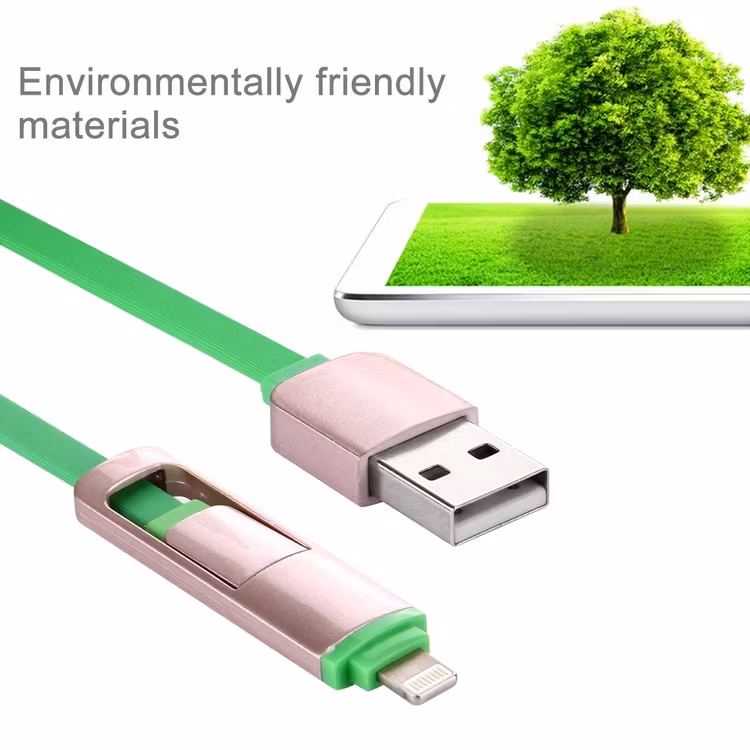 2 i 1, 8 Pin & Micro USB laddnings kabel Grön