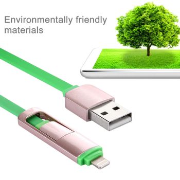 2 i 1, 8 Pin & Micro USB laddnings kabel Grön