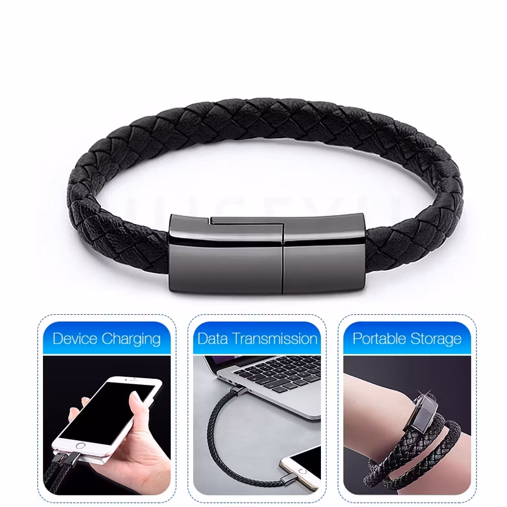 Läderarmband med inbyggd laddare, 3A USB to 8 Pin 22,5 cm