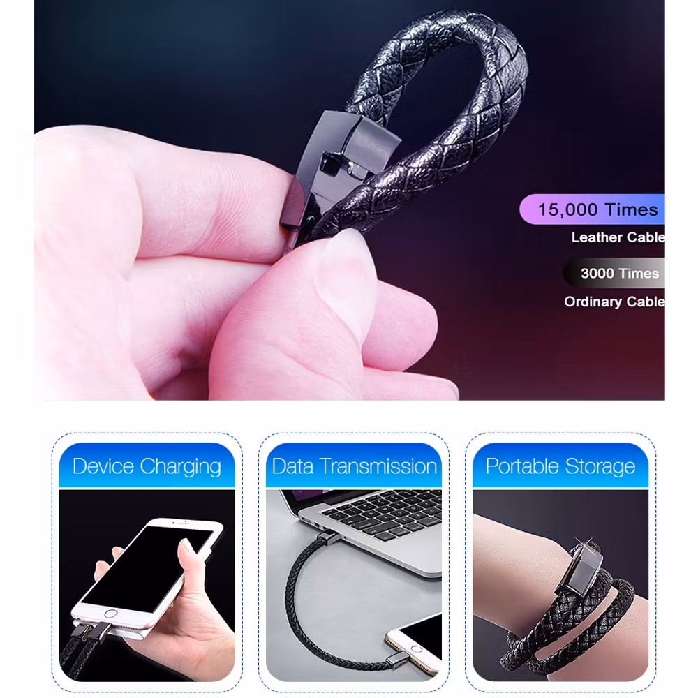 Läderarmband med inbyggd laddare, 3A USB to 8 Pin 22,5 cm