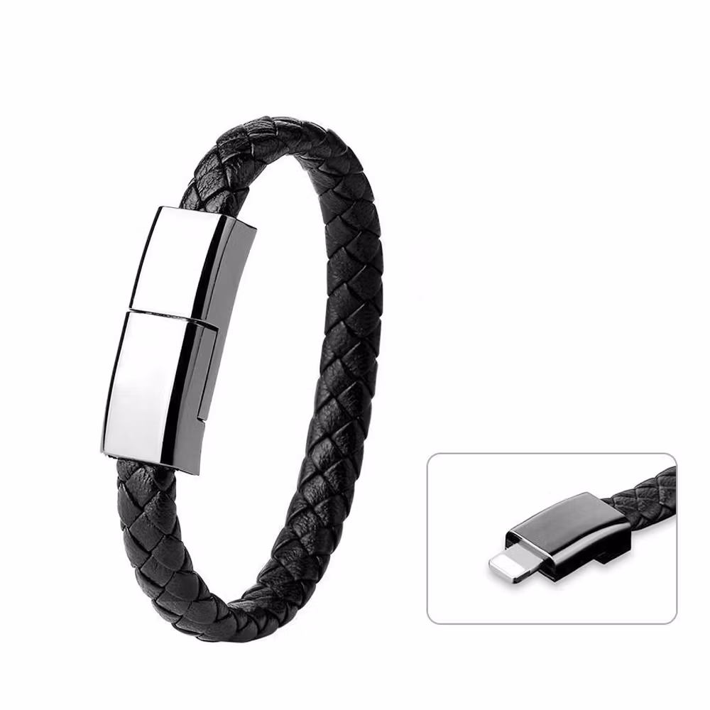 Läderarmband med inbyggd laddare, 3A USB till 8 Pin 22,5 cm