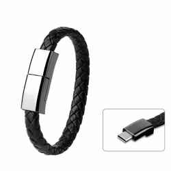 Läderarmband med inbyggd laddare, 3A USB till USB-C 22,5 cm