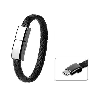 Läderarmband med inbyggd laddare, 3A USB till USB-C 22,5 cm