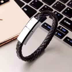 Läderarmband med inbyggd laddare, 3A USB till USB-C 20 cm