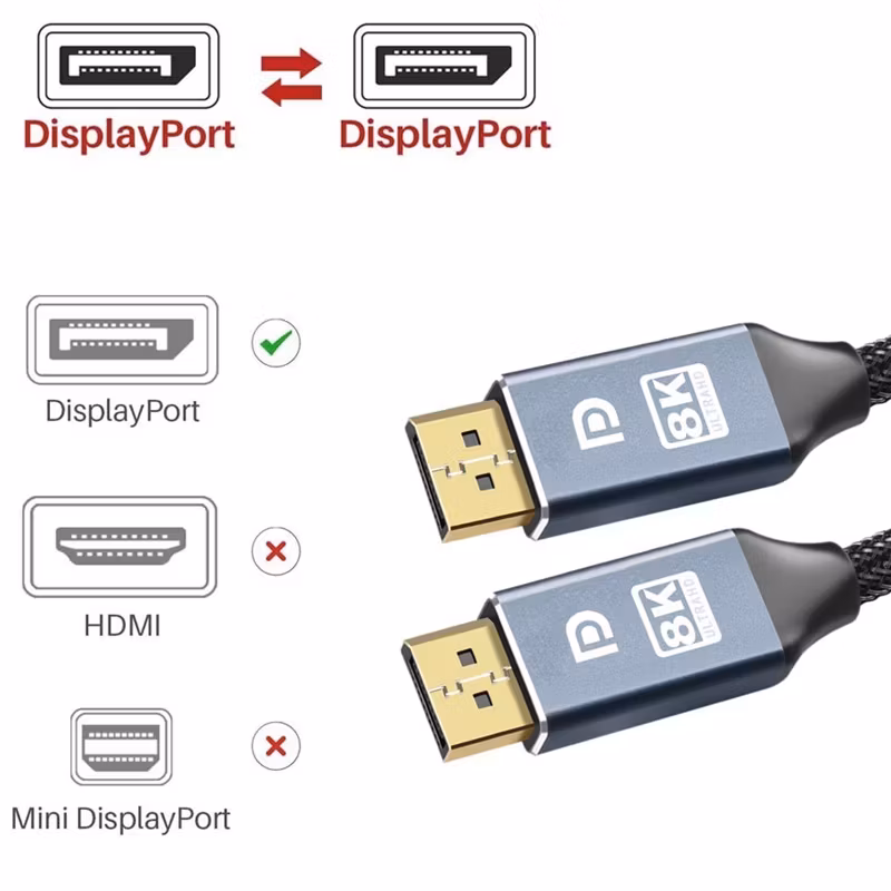 Guldpläterad DP-kabel, 32.4 Gbps, 8k@60Hz, 3 meter Display Port kabel