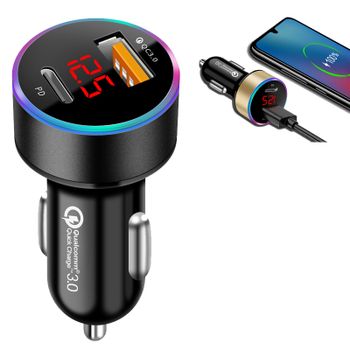 Biladapter med Digital Display PD+QC3.0 i elegant svart