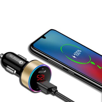 Biladapter med Digital Display PD+QC3.0 i elegant svart