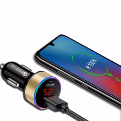 Biladapter med Digital Display PD+QC3.0 i elegant svart