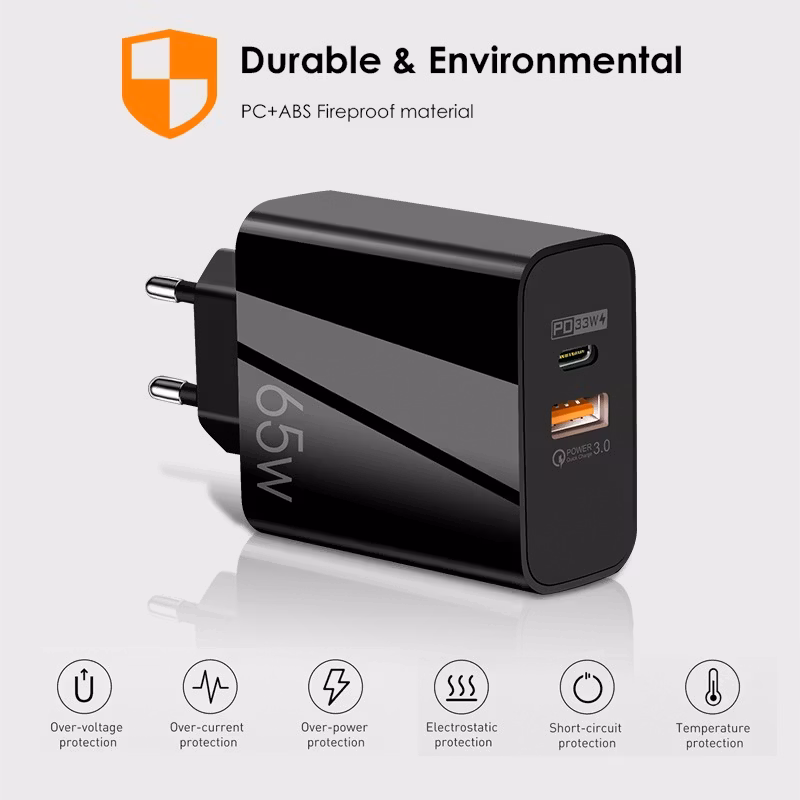 Universalladdare 65W USB-C/Typ-C+USB