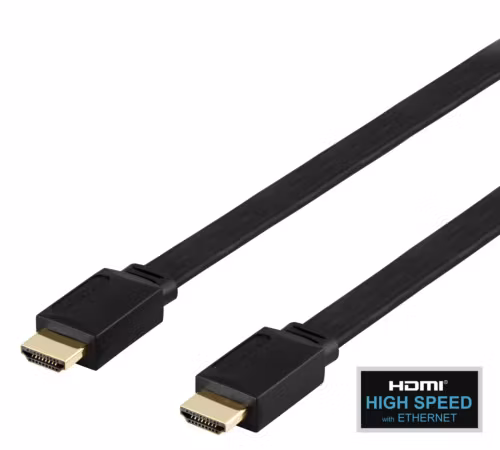 Platt high speed HDMI-kabel med Ethernet, 5 m, svart