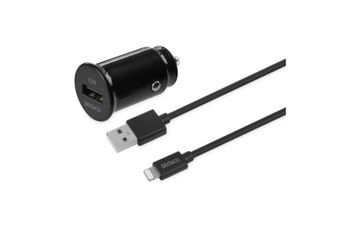 USB billadare med avtagbar USB-A till Lightning kabel, 12 W, 1m kabel, MFi, svart