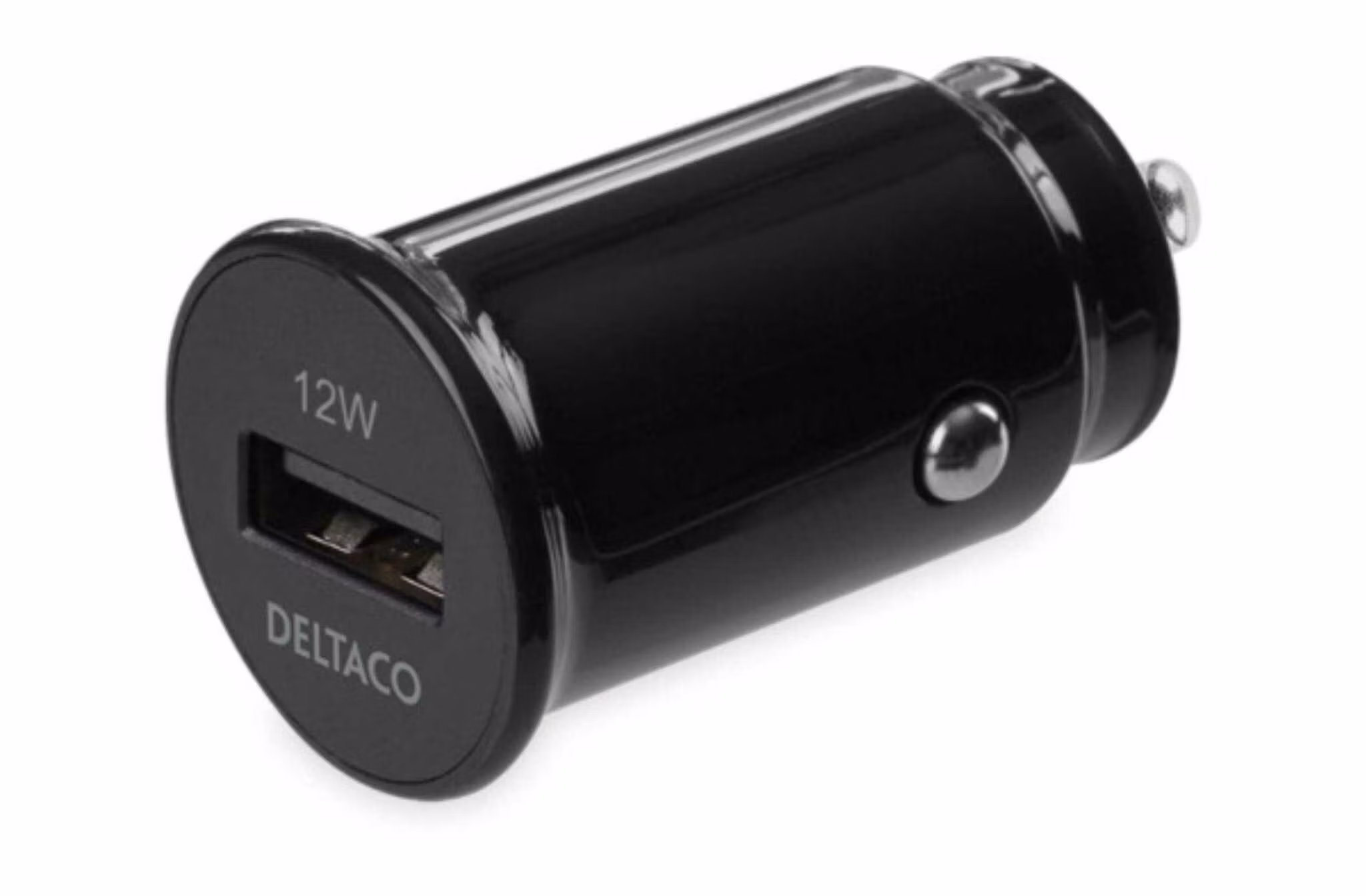 USB billadare med avtagbar USB-A till Lightning kabel, 12 W, 1m kabel, MFi, svart