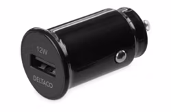 USB billadare med avtagbar USB-A till Lightning kabel, 12 W, 1m kabel, MFi, svart