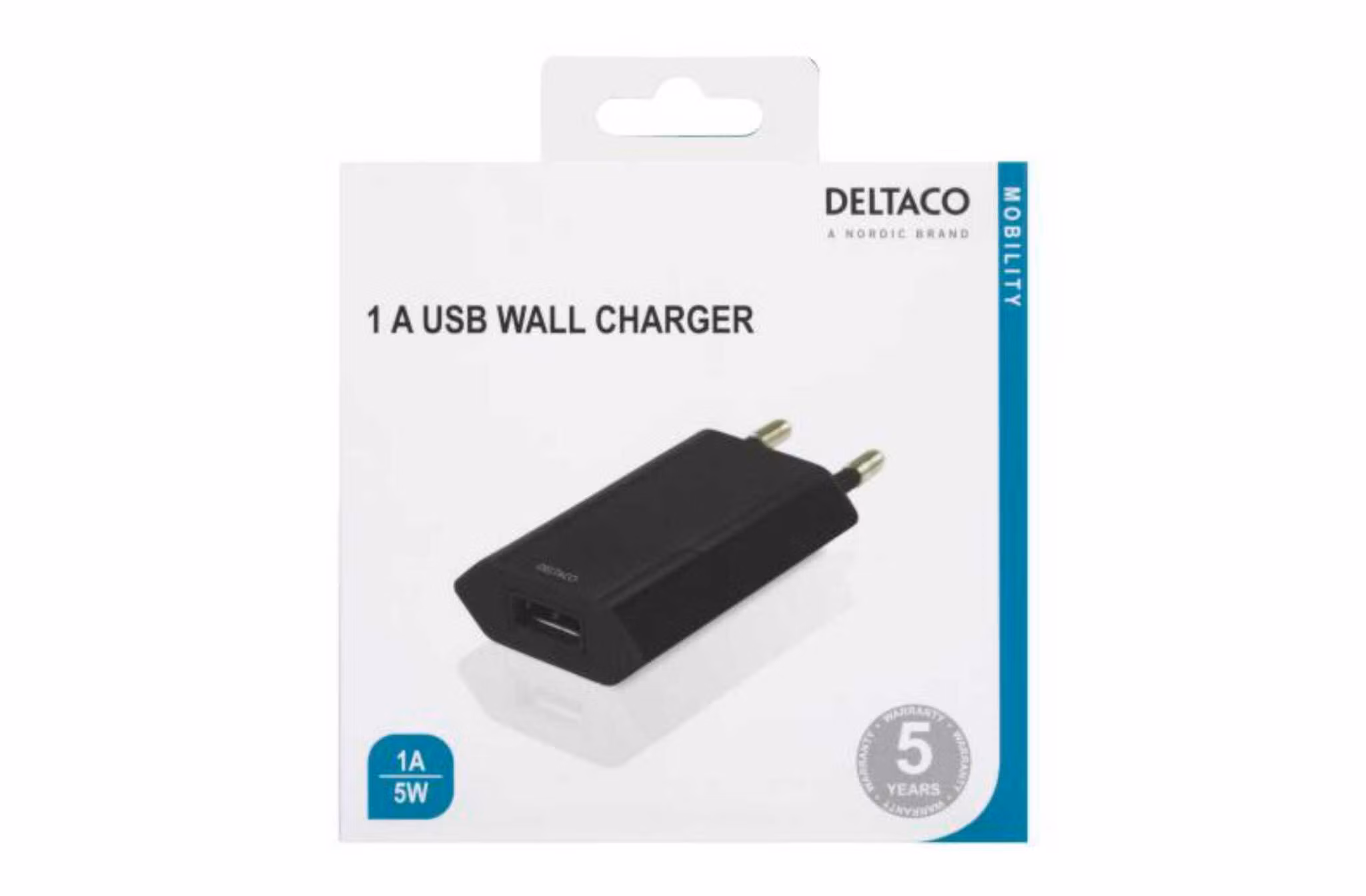 USB-väggladdare, 100 - 240 V, 1x USB-A, 1A, 5 W, svart
