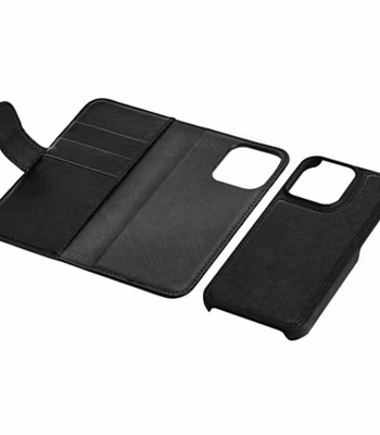 📱 iPhone 13 Pro Plånboksfodral i PU-läder – Avtagbart Skal, 3 Kortplatser – Svart