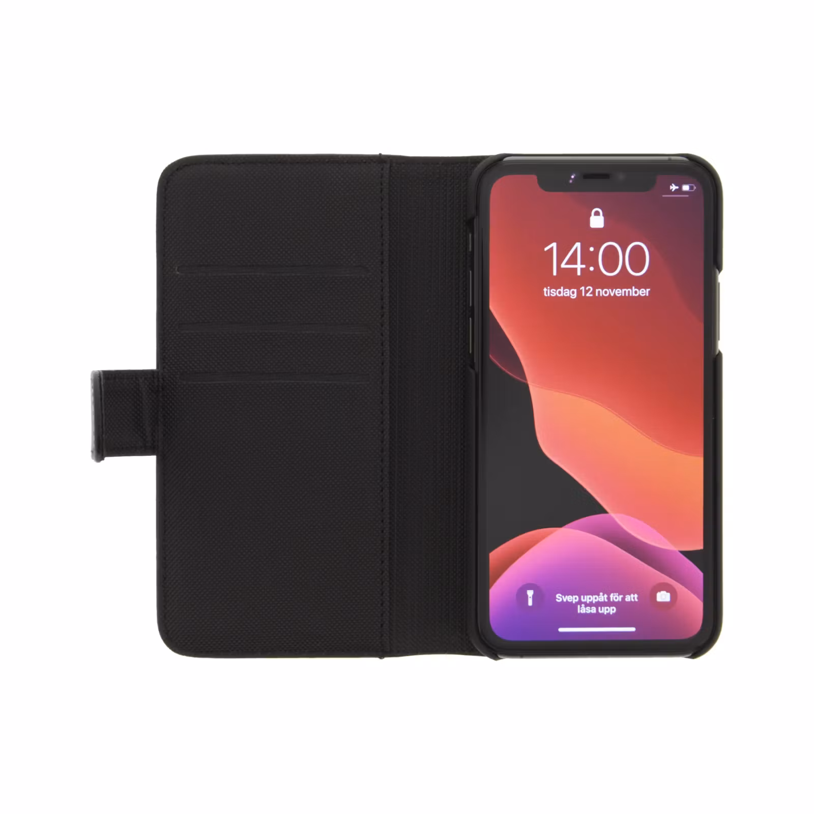 DELTACO plånboksfodral för iPhone 12 Pro Max med telefon i det löstagbara skalet