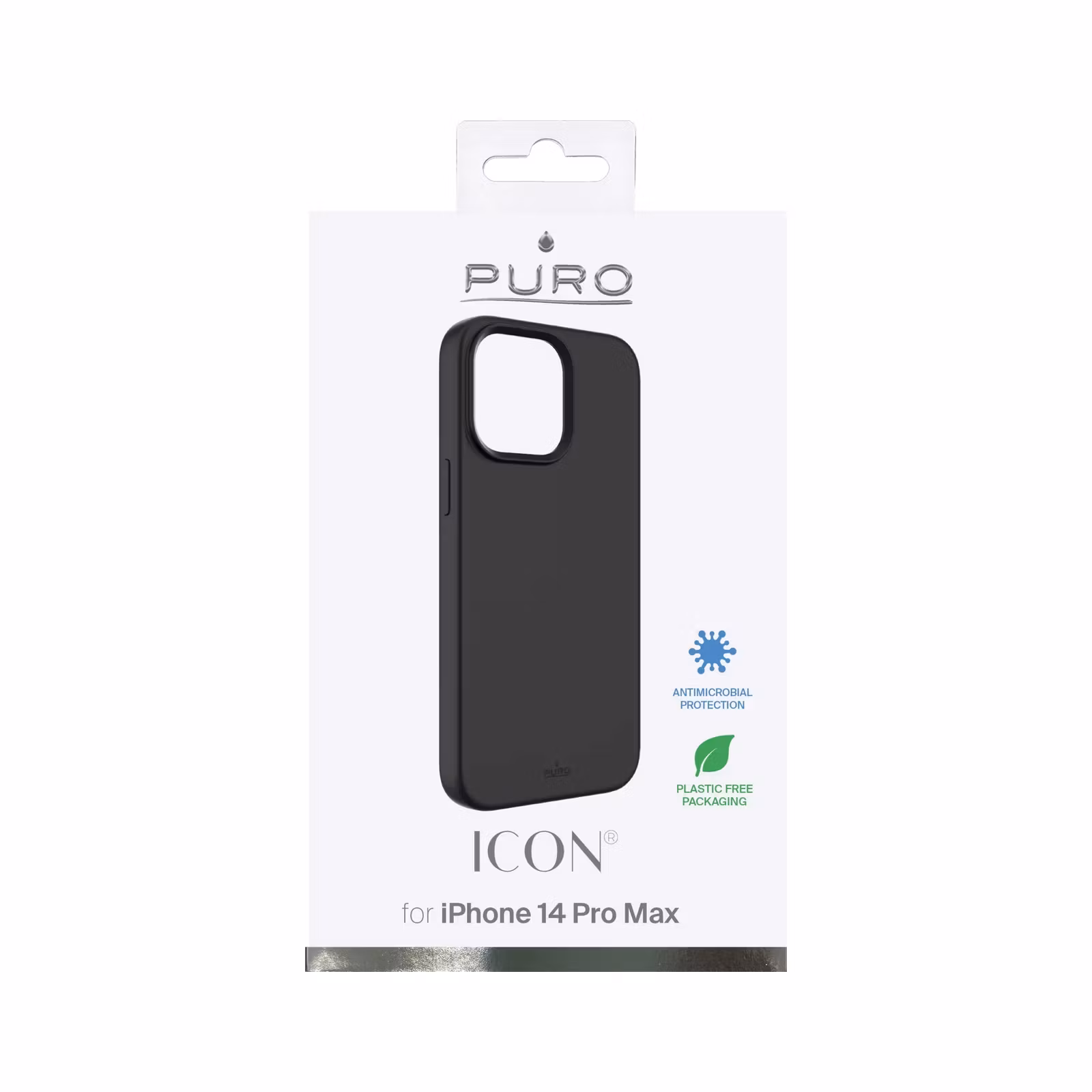 Puro Icon svart silikonskal för iPhone 14 Pro Max med antimikrobiellt skydd i förpackning