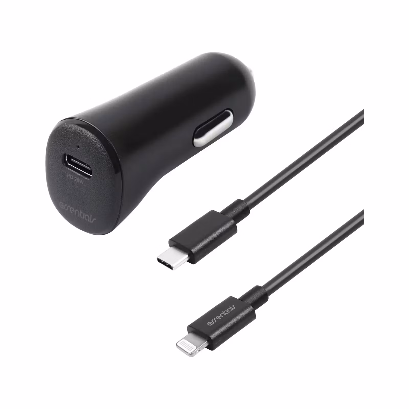 Essentials billaddare med USB-C-port och Lightning-kabel för Apple-enheter