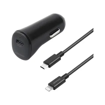 Essentials Billaddare 12W USB-A med Lightning-kabel 1 m – MFi, Svart