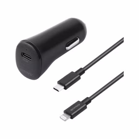 Essentials Billaddare 12W USB-A med Lightning-kabel 1 m – MFi, Svart