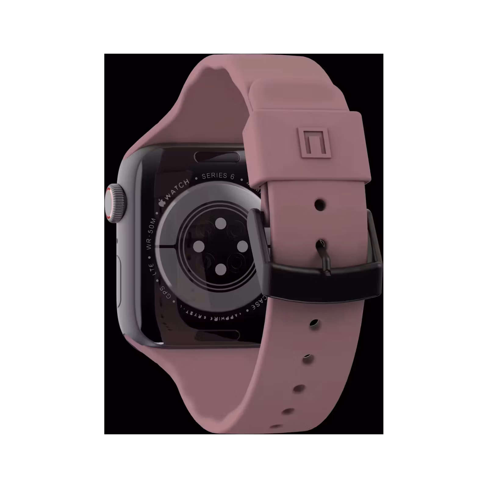 UAG Aurora silikonarmband för Apple Watch i Dusty Rose sett från baksidan