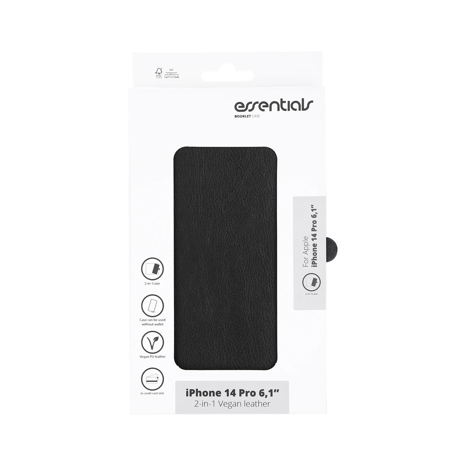 Essentials 2-i-1 plånboksfodral i veganskt PU-läder för iPhone 14 Pro i originalförpackning