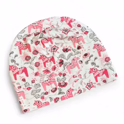 Mössa dalahäst, vit/rosa