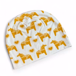 Mössa dalahäst, creme/senap