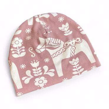 Mössa dalahäst, gammalrosa/creme