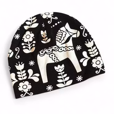 Mössa dalahäst, svart/vit