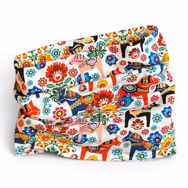 Halsbuff dalahäst, flerfärgad/vit