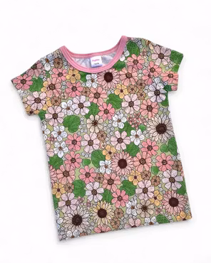 T-shirt, blommor rosa / ljusgrön