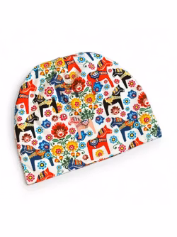 Mössa dalahäst, flerfärgad/vit