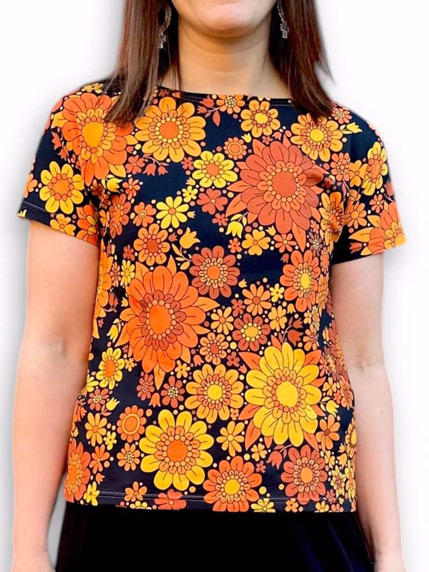 Retro topp vuxen, blossom svart/orange/gul
