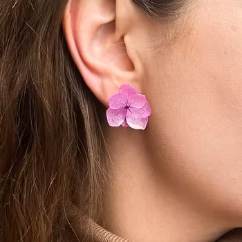 Hortensia Alv Fuksia - Øresmykker Laget av Ekte Hortensiablomster