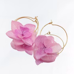 Hortensia Pixie Rosa – Gullbelagte Øreringer med Ekte Hortensiablomster