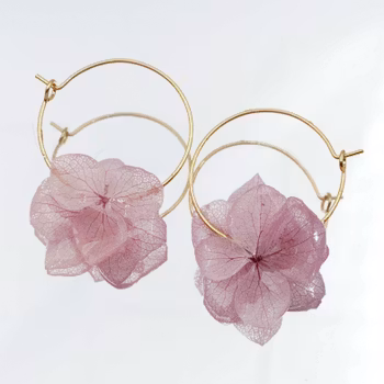 Hortensia Pixie Mauve – Gullbelagte Øreringer med Ekte Hortensiablomster