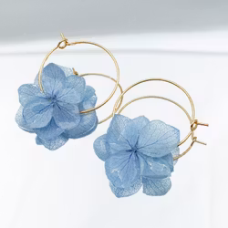 Hortensia Pixie Blå– Gullbelagte Øreringer med Ekte Hortensiablomster
