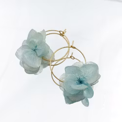 Hortensia Pixie Aqua– Gullbelagte Øreringer med Ekte Hortensiablomster