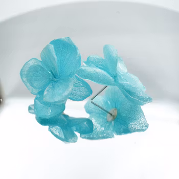 Hortensia Alv Amplia Turkis– Øresmykker Laget av Ekte Hortensiablomster