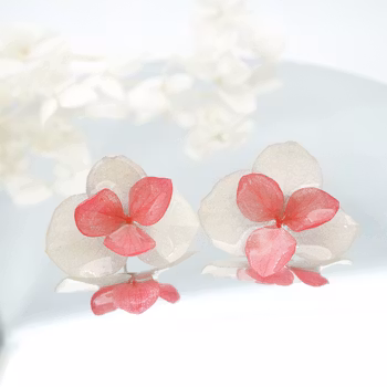 Hortensia Alv Amplia- Øresmykker i Kremhvit og Rosa -Laget av Ekte Tørkede Hortensiablomster  og Ørestikker belagt med Ekte Sølv