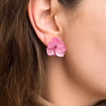 Hortensia Alv Rosa - Øresmykker Laget av Ekte Hortensiablomster